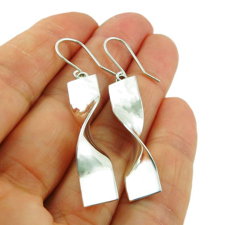 Twisted 925 Sterling Silver Drop Earrings in a Gift Box