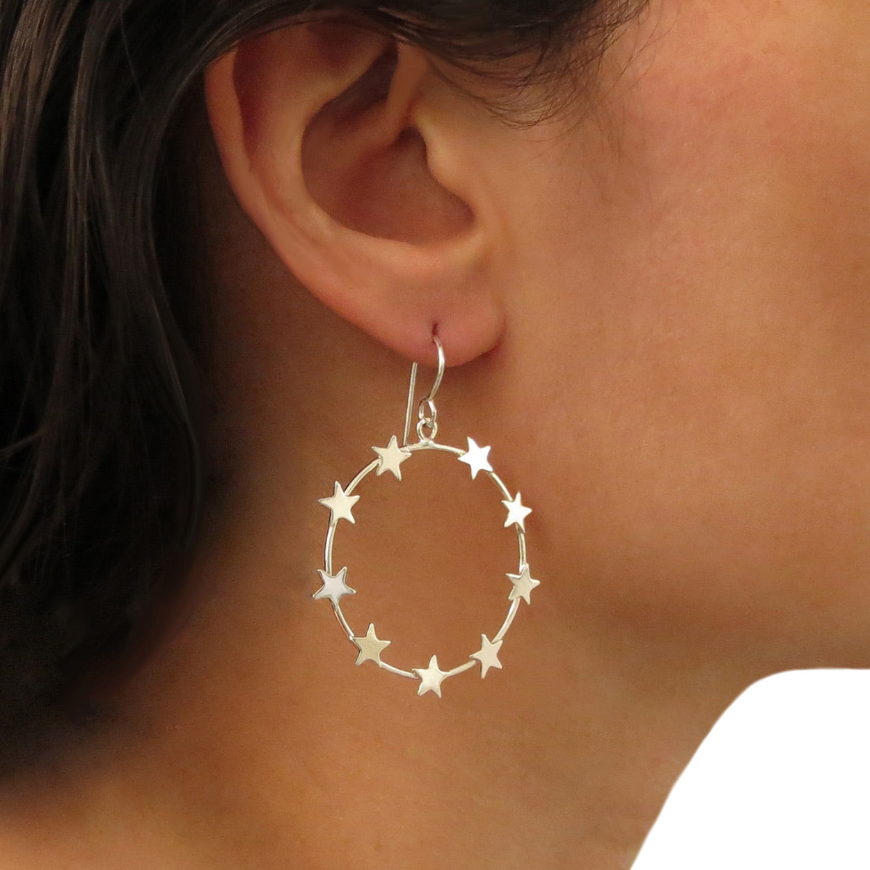 Aleure Precioso Sterling Silver Open Star Center Hoop Earrings