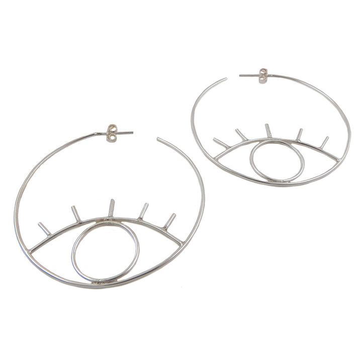 Large Handmade 925 Sterling Silver Circle Evil Eye Hoop Earrings
