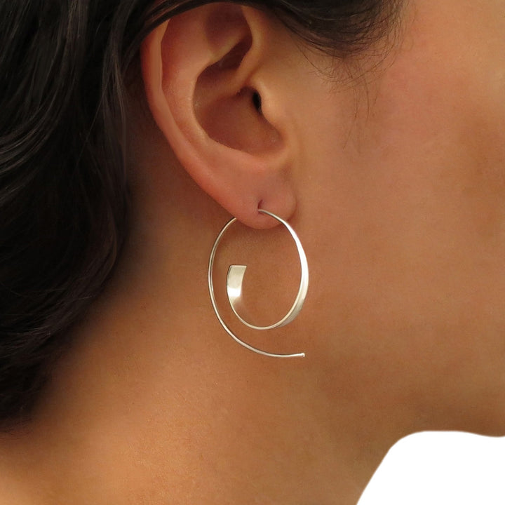 Large Sterling Silver Spiral Threader Earrings
