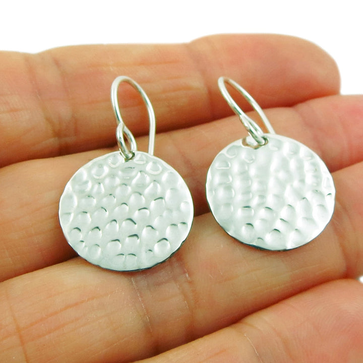 Hammered Circle Disc 925 Sterling Silver Earrings