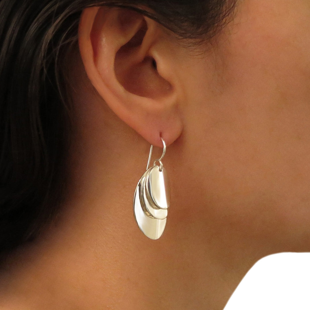 Long Heavy Thumbnail Earrings in Sterling Silver