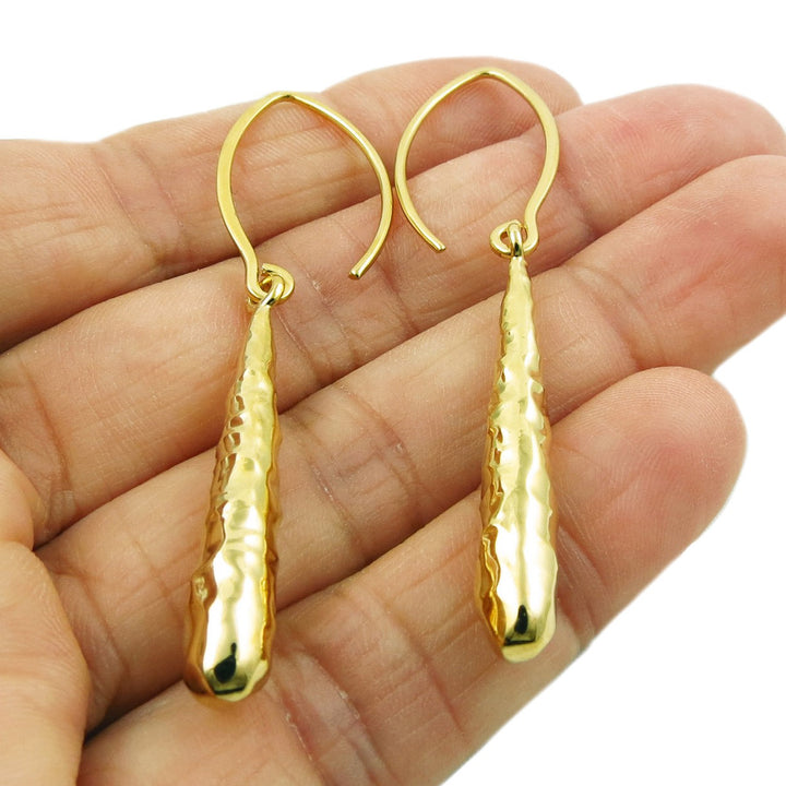 9ct Gold Plated Hammered Drop Earrings