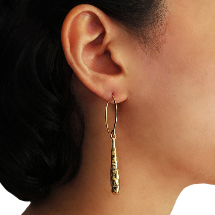 9ct Gold Plated Hammered Drop Earrings