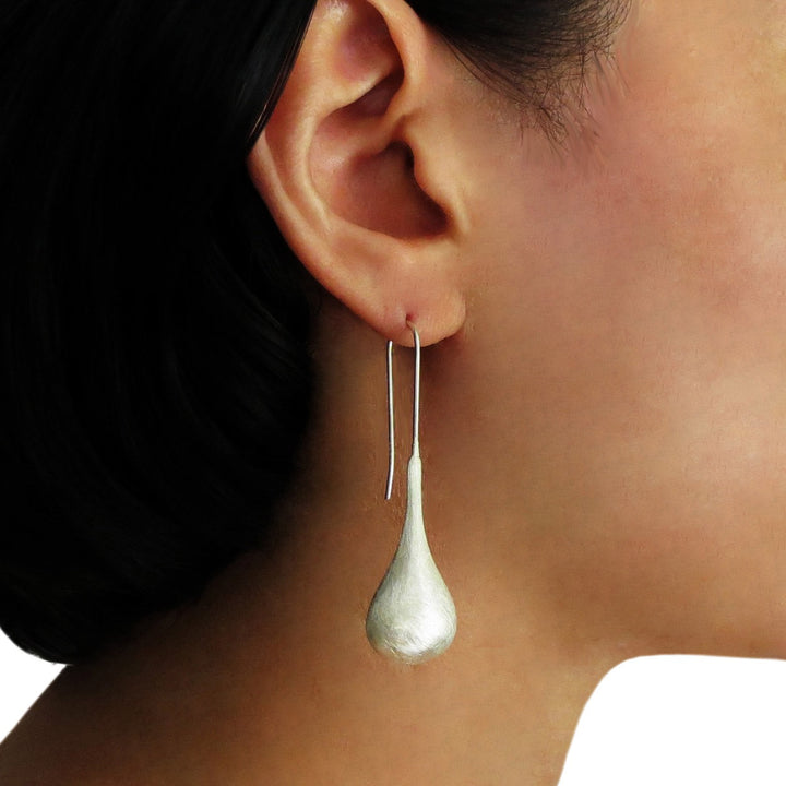 Long Textured 925 Sterling Silver Teardrop Earrings