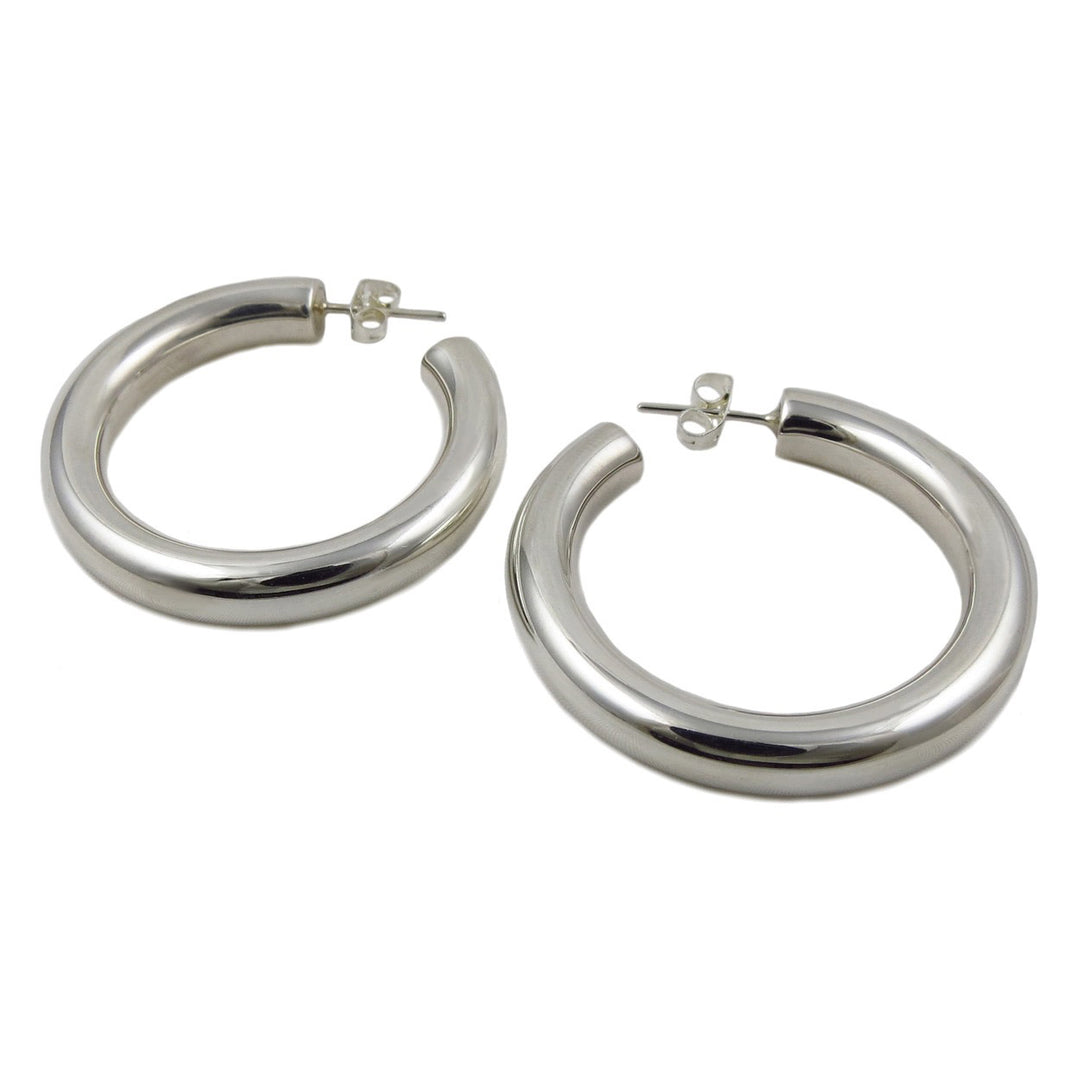 Wide Polished 925 Silver Tube Hoop Earrings