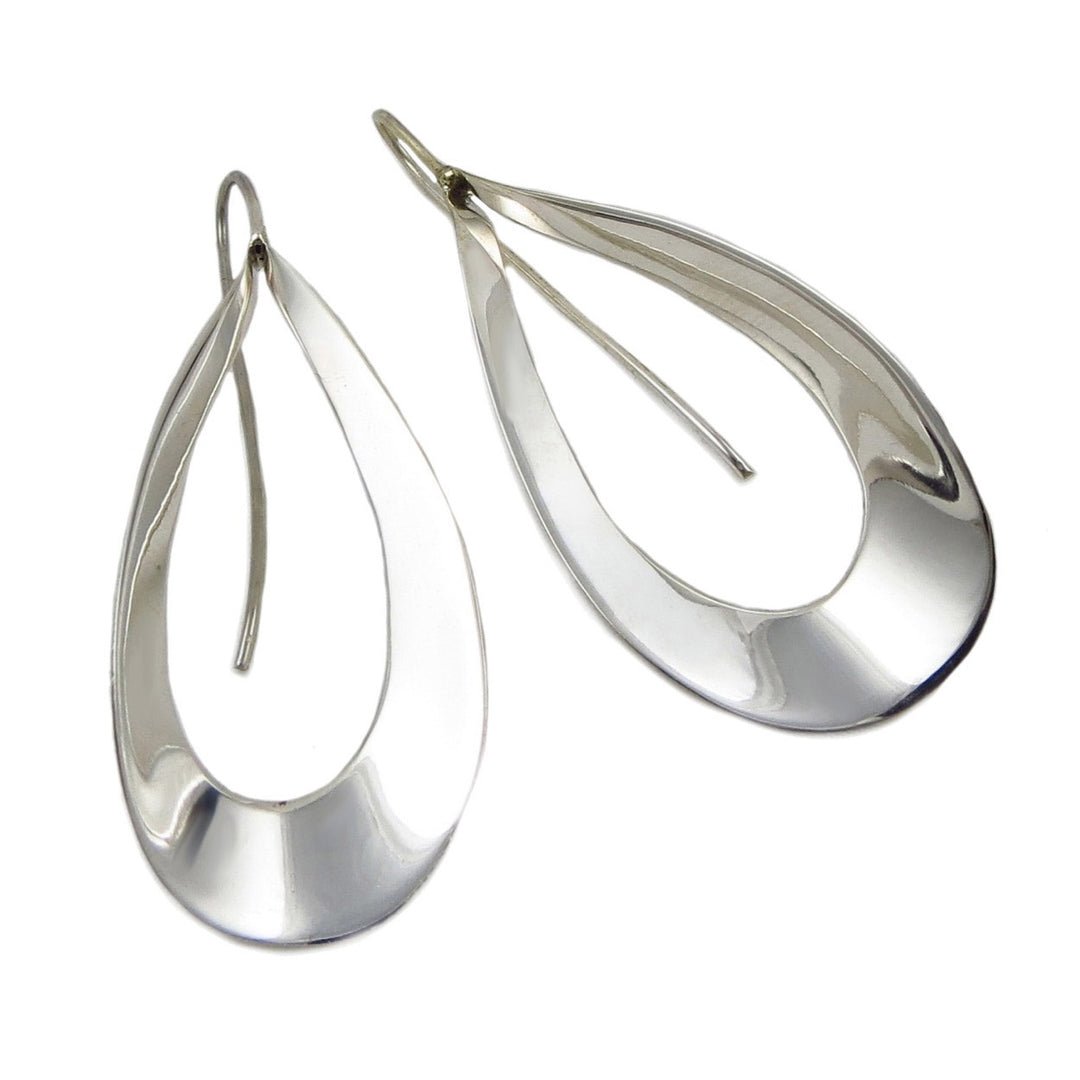 Long Teardrop Hoop 925 Sterling Silver Drop Earrings