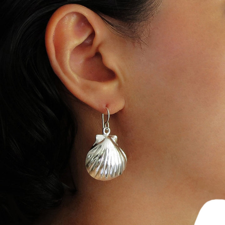 Seashell Sterling Silver Scallop Shell Dangle Earrings