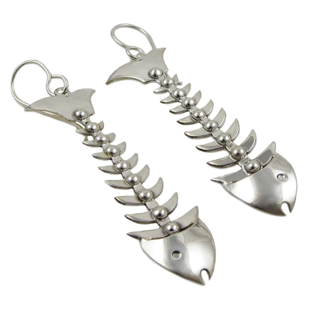 Fish Skeleton 925 Sterling Silver Earrings in a Gift Box