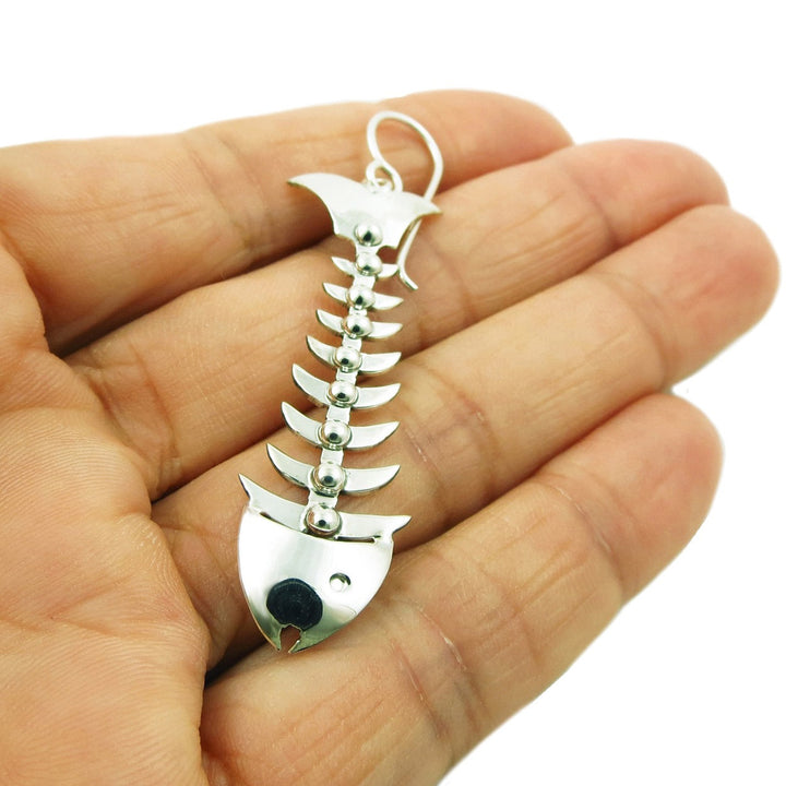 Fish Skeleton 925 Sterling Silver Earrings in a Gift Box