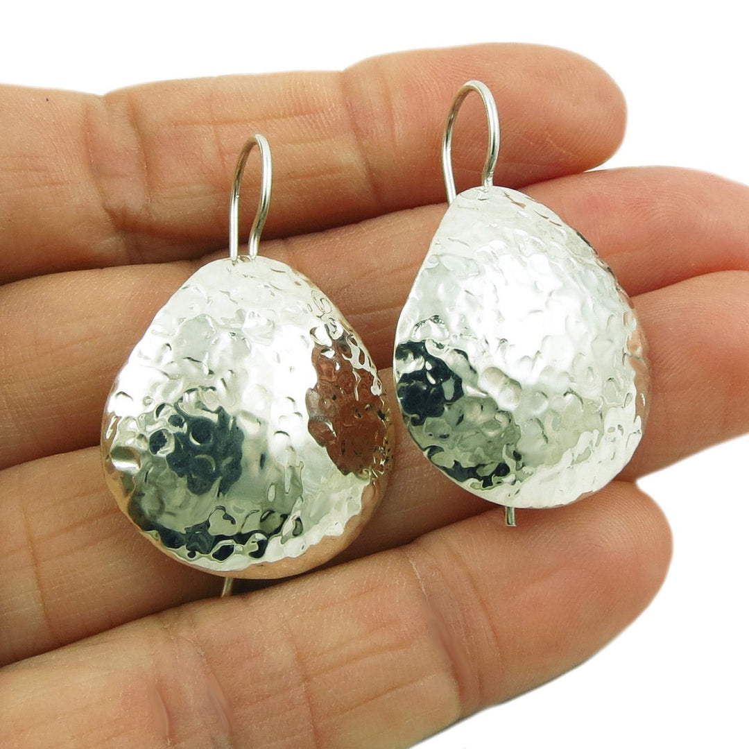 Artisan Hand-Hammered Sterling Silver Pear Drop Earrings