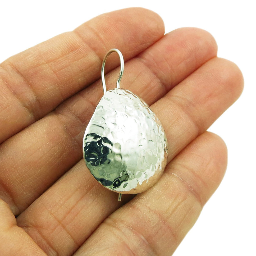 Artisan Hand-Hammered Sterling Silver Pear Drop Earrings
