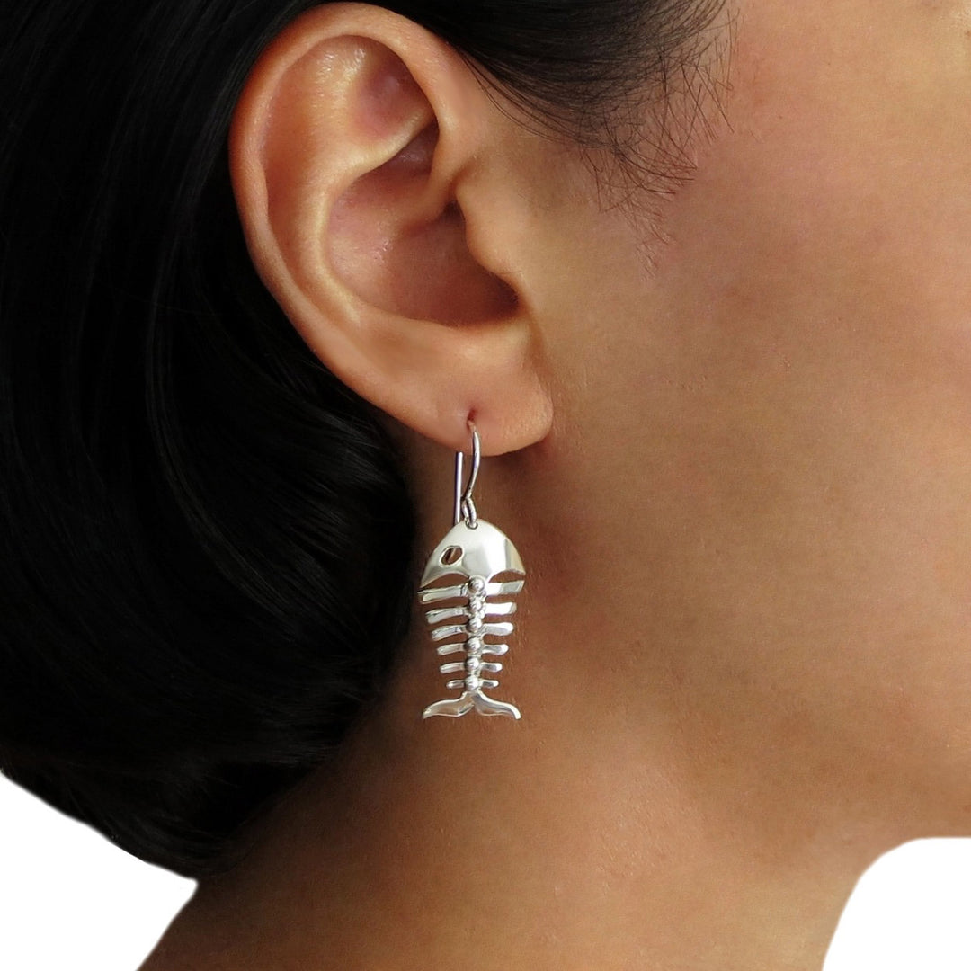 Fish Skeleton 925 Sterling Silver Earrings – The Mexican Collection