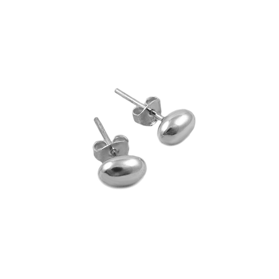 Small Oval Bead 925 Silver Stud Earrings