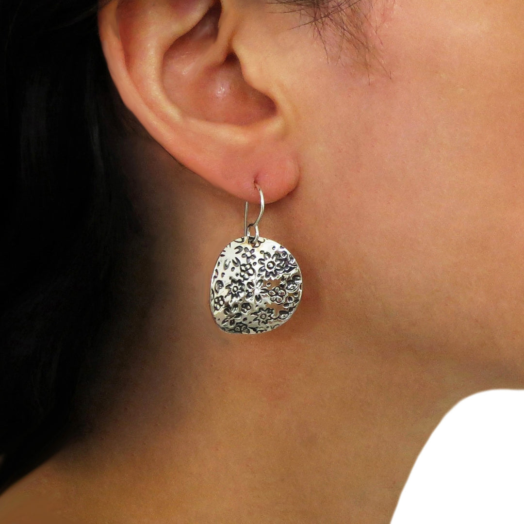 Sterling Silver Flower Circle Earrings