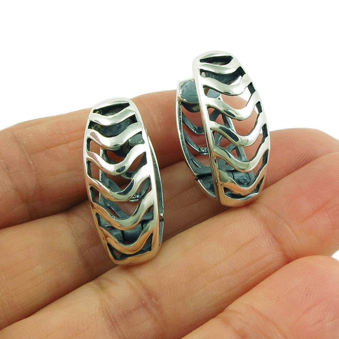 Modernist Huggie 925 Sterling Silver Drop Earrings