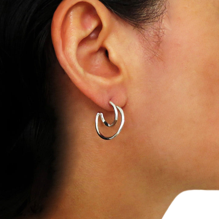 Small Double Drop 925 Sterling Silver Half Hoop Earrings