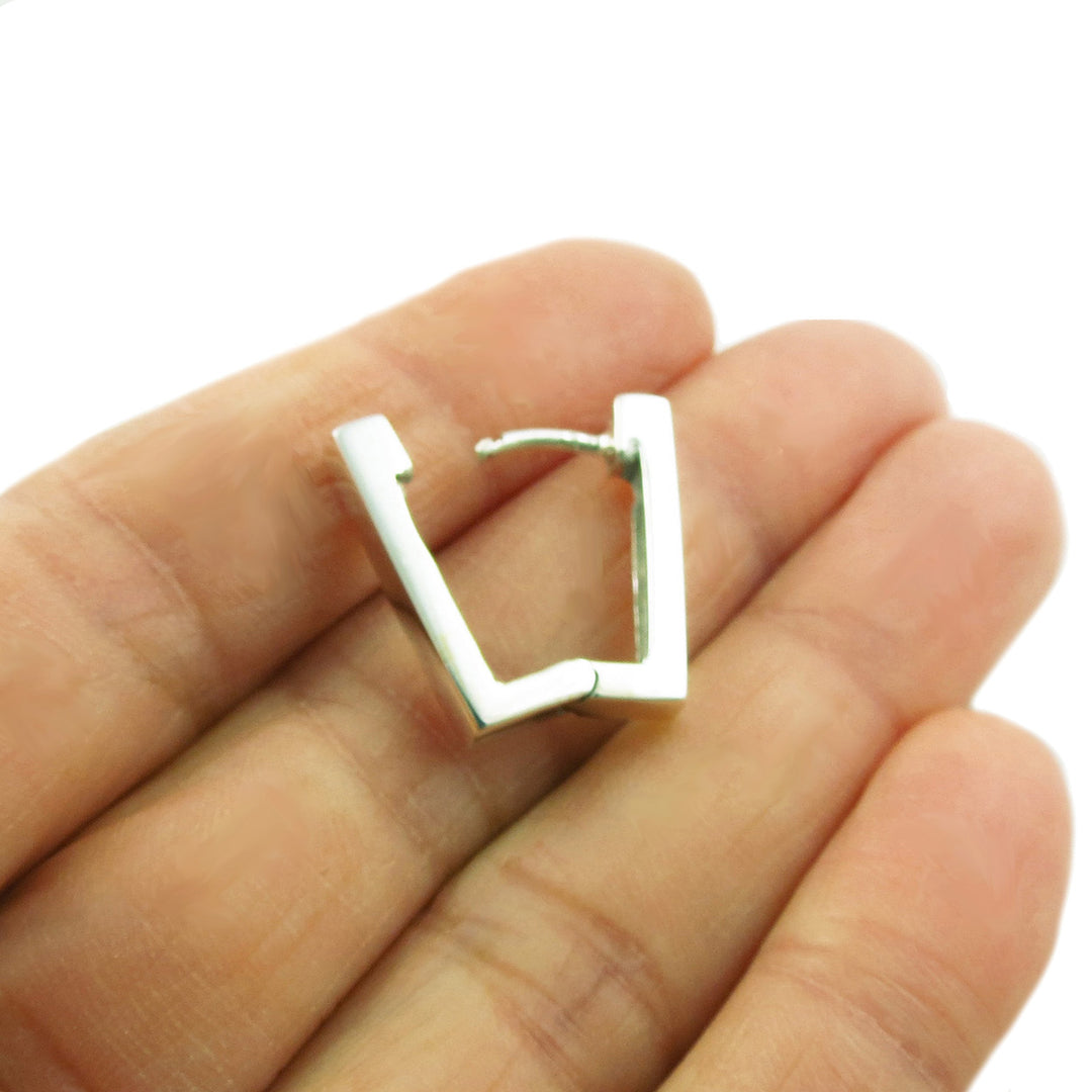 Rectangle 925 Sterling Silver Huggie Hoop Earrings