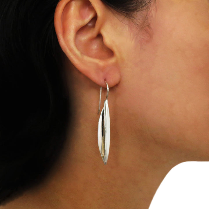 Long Leaf 925 Sterling Silver Curved Drop Earrings