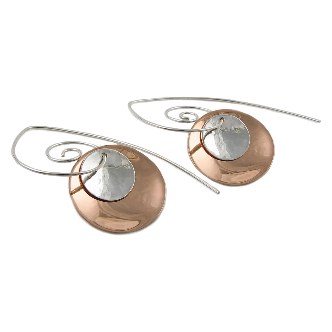Long 925 Silver and Copper Spiral 3 Way Circle Drop Earrings Gift Boxed