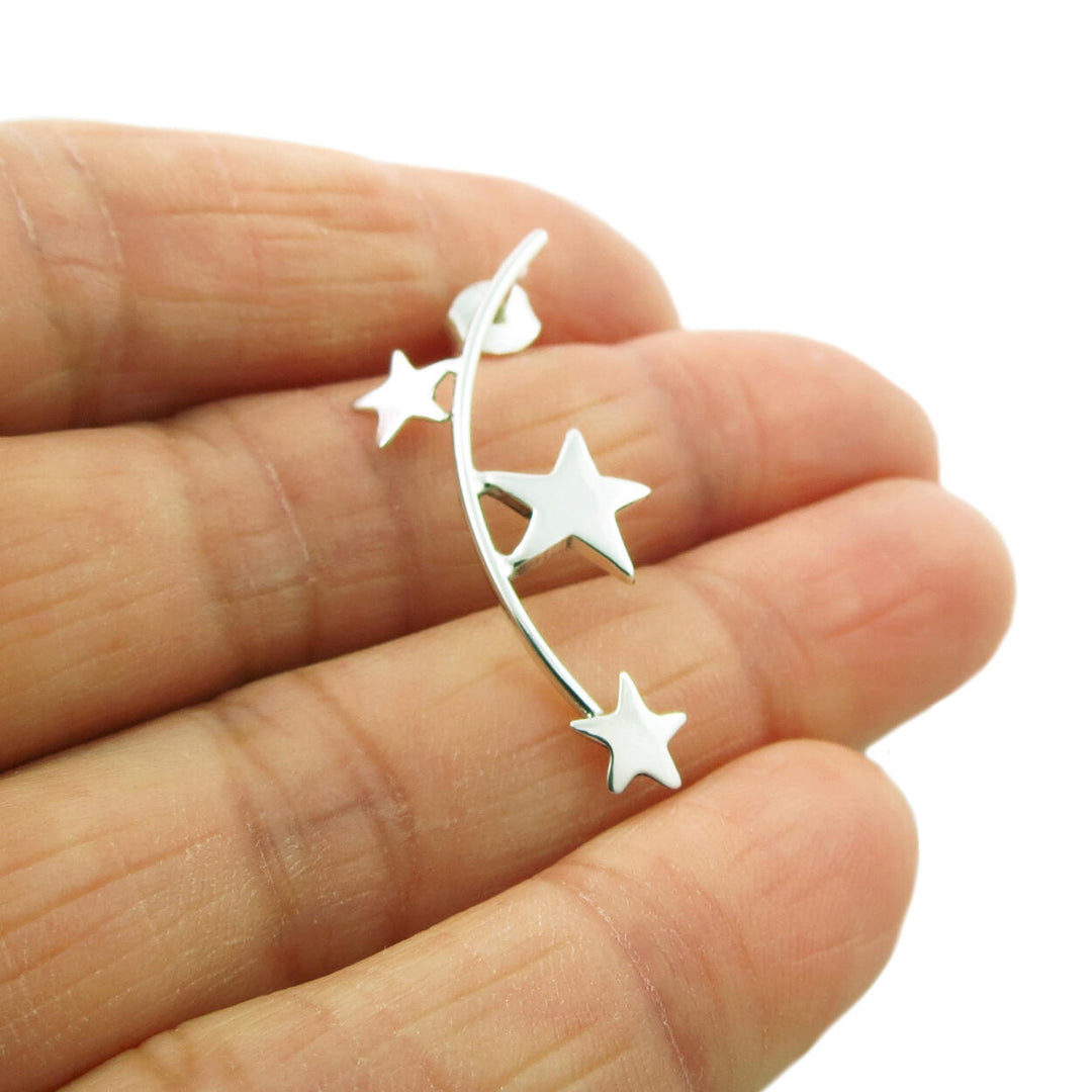Celestial Stars 925 Sterling Silver Curved Stick Earrings