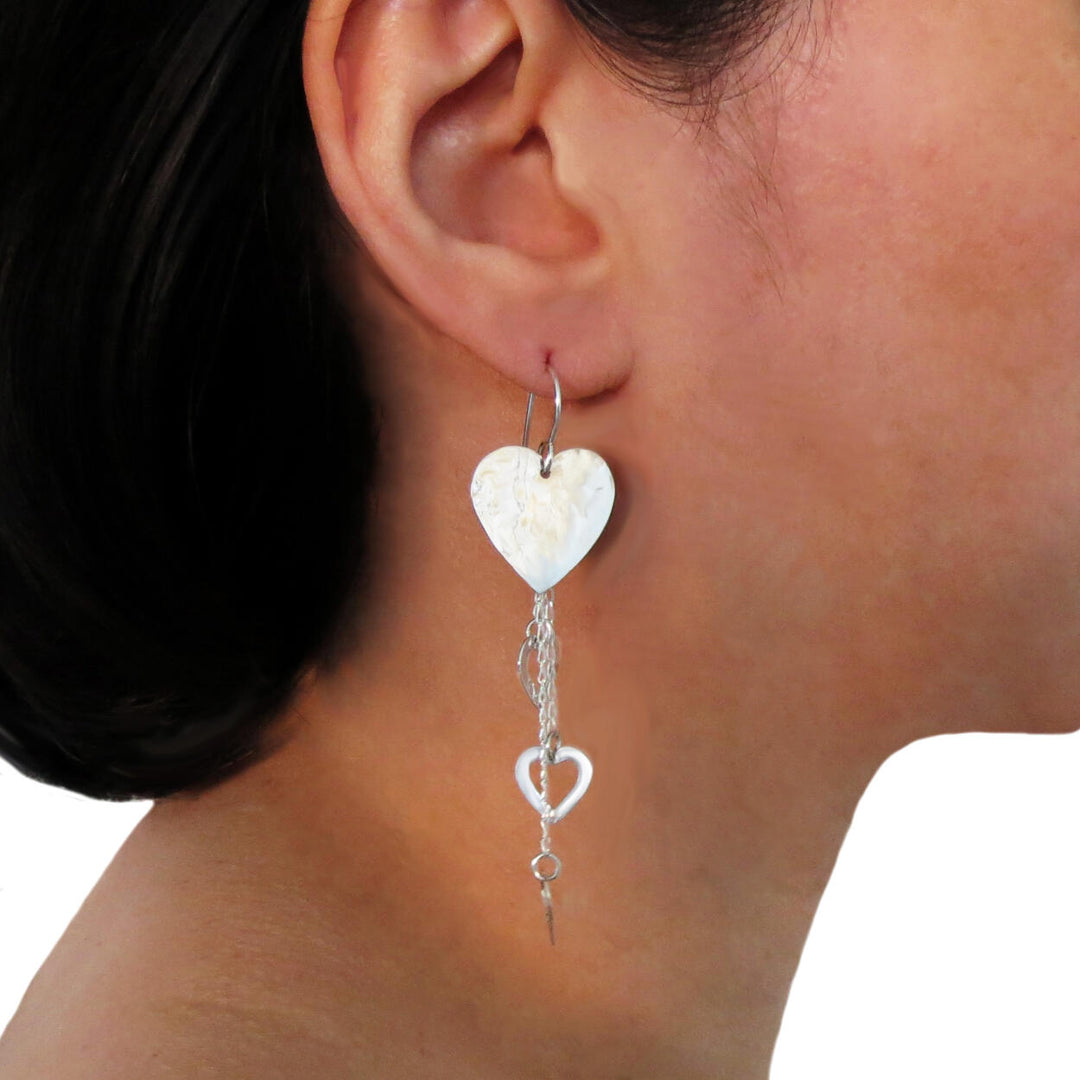 Long Love Heart 925 Sterling Silver Drop Earrings