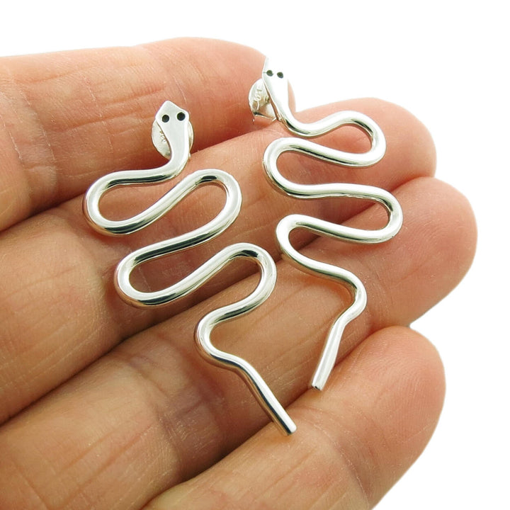 Curved Snake Unusual Sterling Silver Serpent Earrings