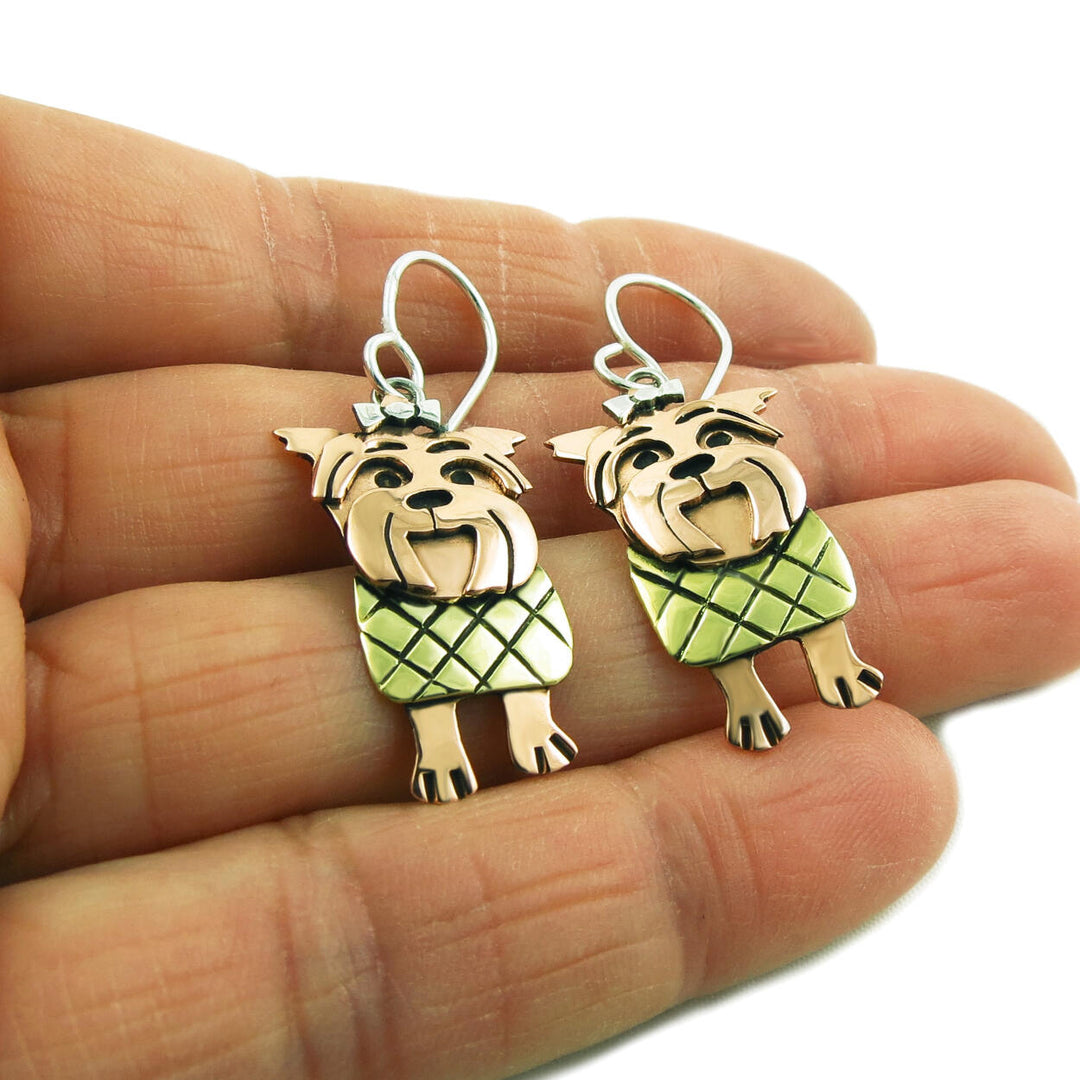 Terrier Dog 925 Silver and Copper Drop Earrings