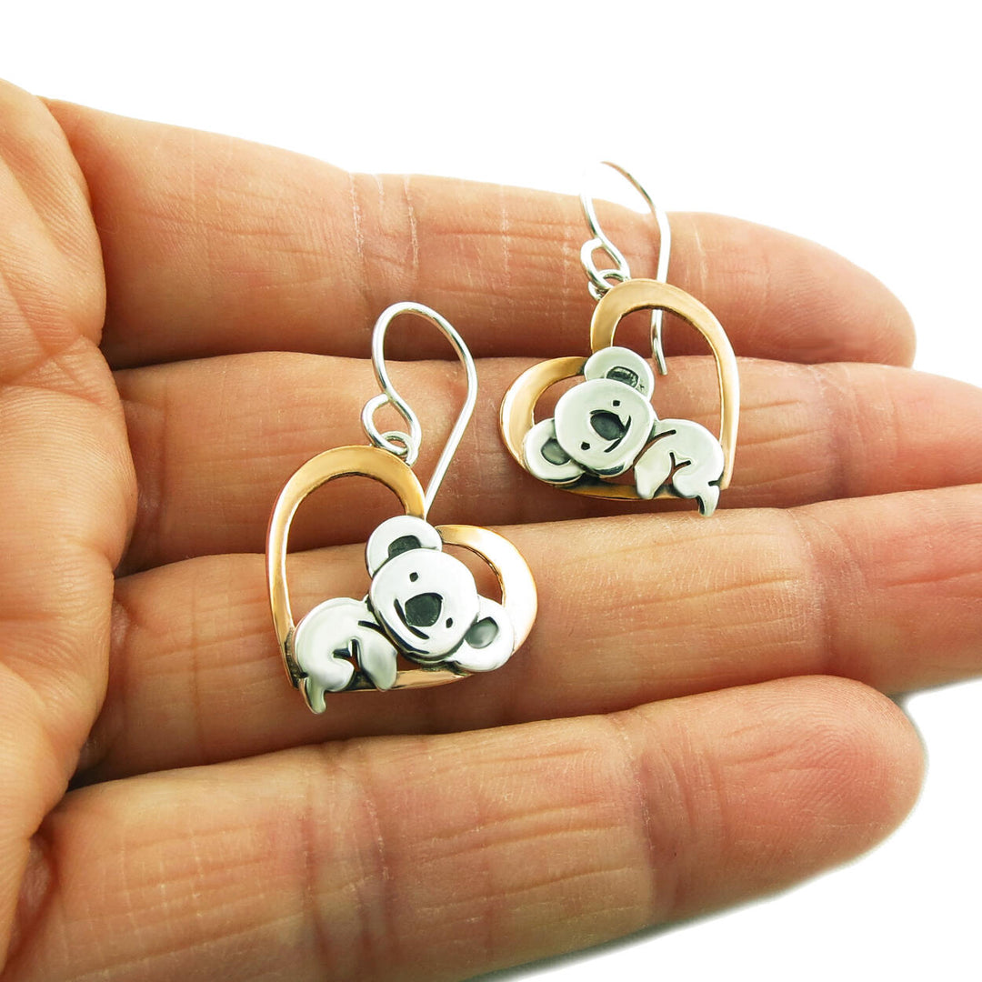 Koala Bear 925 Silver and Copper Heart Earrings