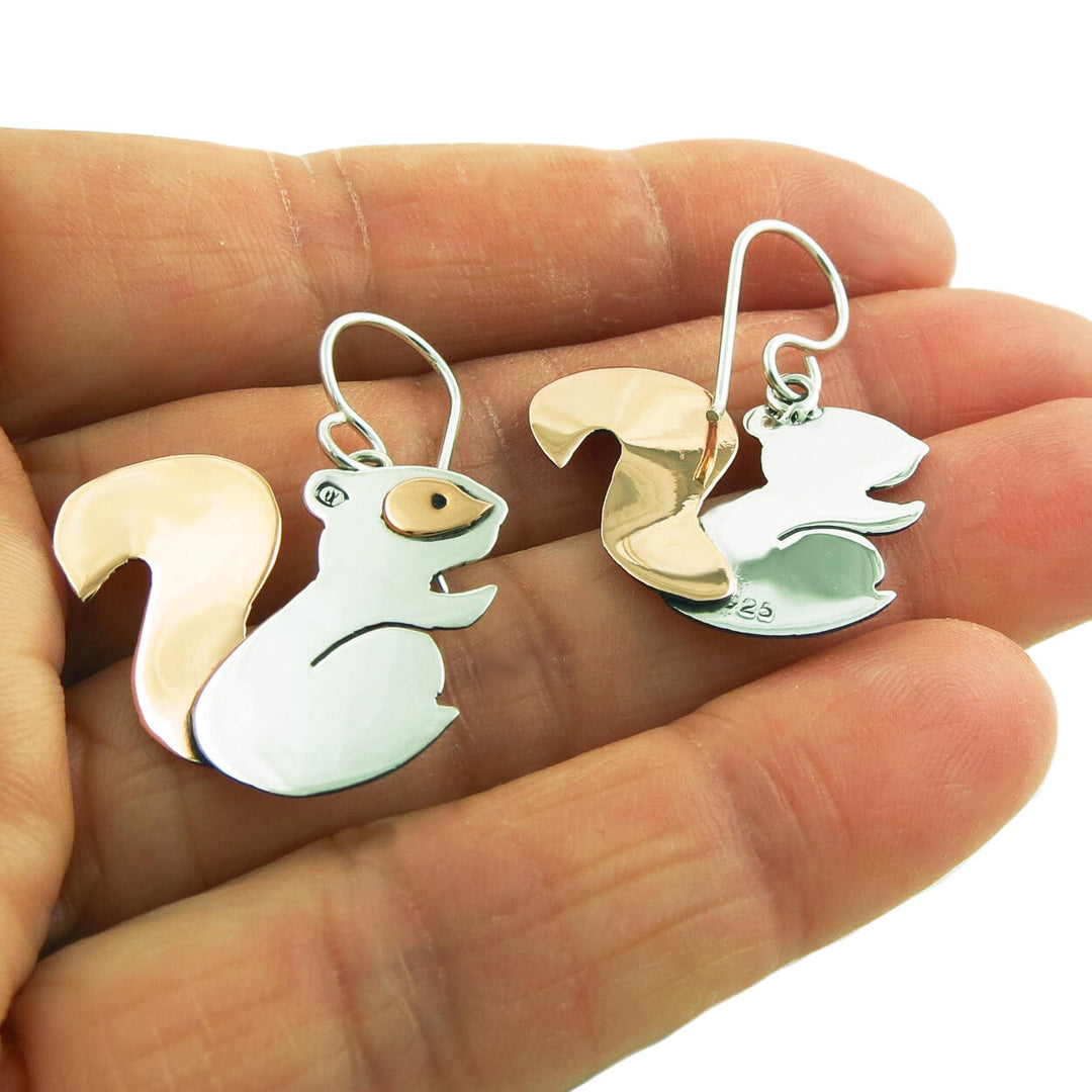 Squirrel 925 Sterling Silver and Copper Drop Earrings Gift Boxed