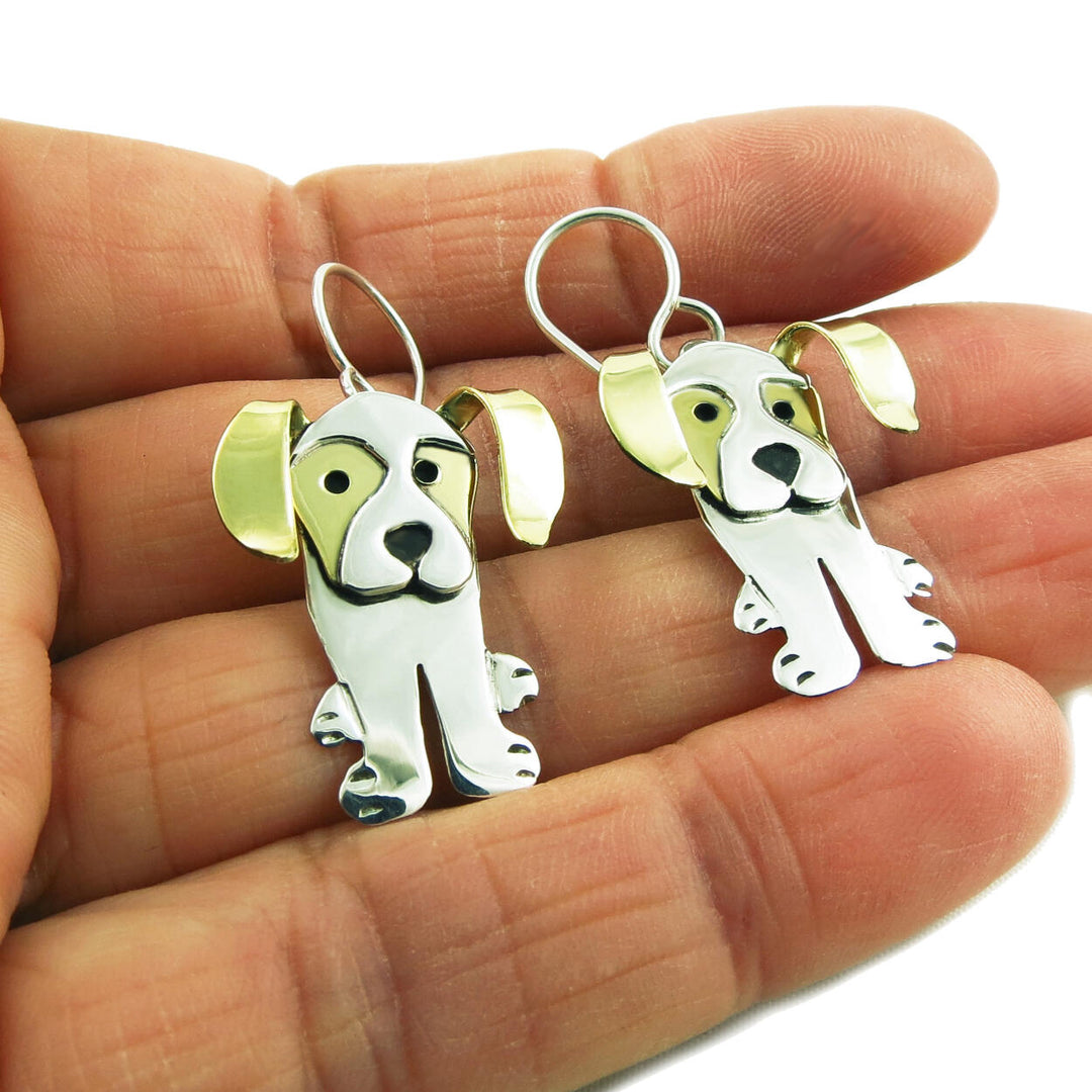 Labrador Dog 925 Sterling Silver and Brass Mixed Metal Earrings