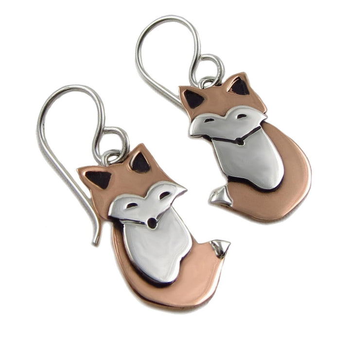 925 Sterling Silver and Copper Fox Earrings