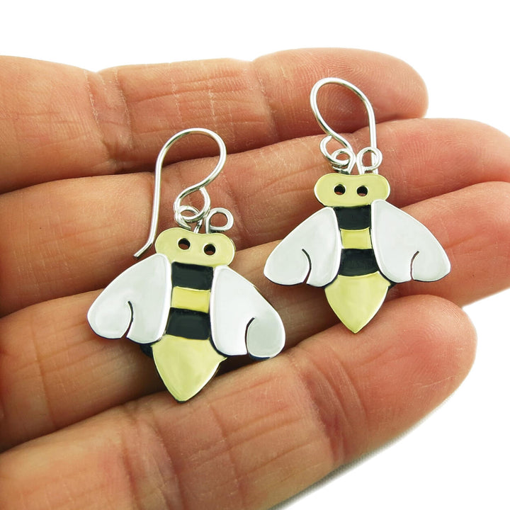 Honeybee 925 Silver and Brass Insect Earrings