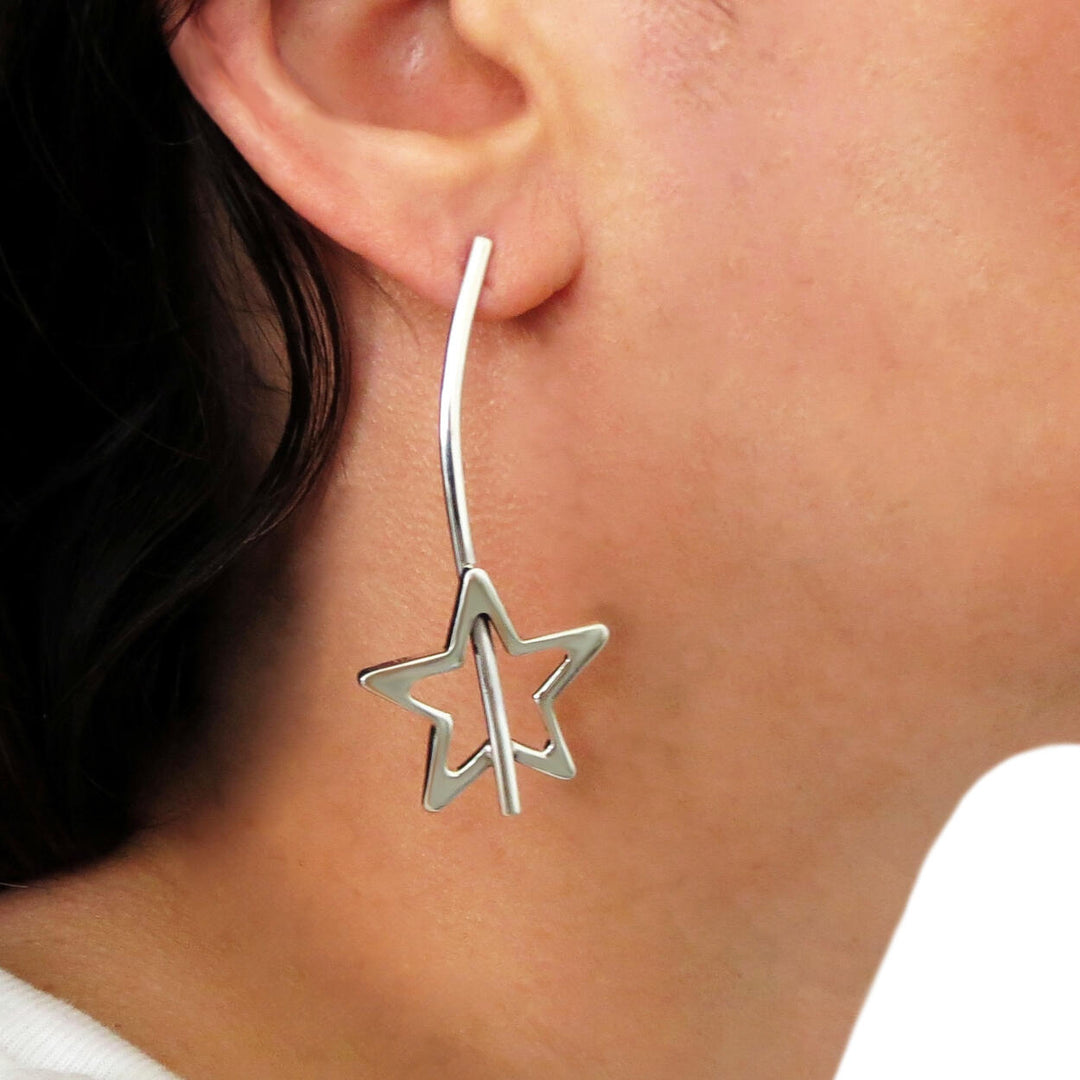 Long Celestial Star 925 Sterling Silver Stick Drop Earrings
