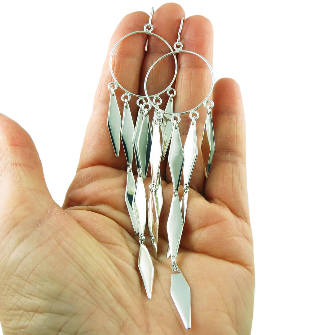 Long 925 Sterling Silver Circle Drop Earrings Gift Boxed
