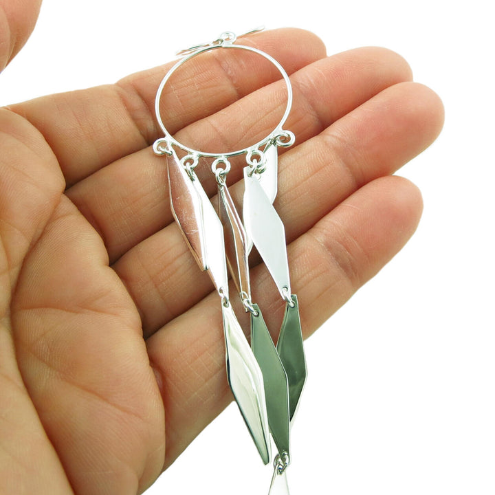 Long 925 Sterling Silver Circle Drop Earrings Gift Boxed