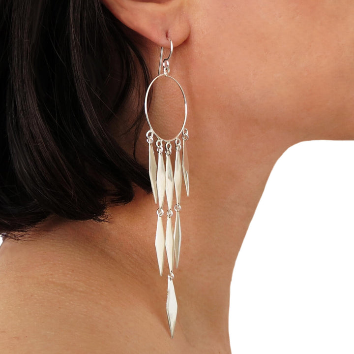 Long 925 Sterling Silver Circle Drop Earrings Gift Boxed