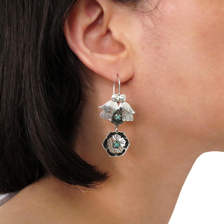 Maria Belen Handmade Dove 925 Sterling Silver Turquoise Bead Flower Earrings