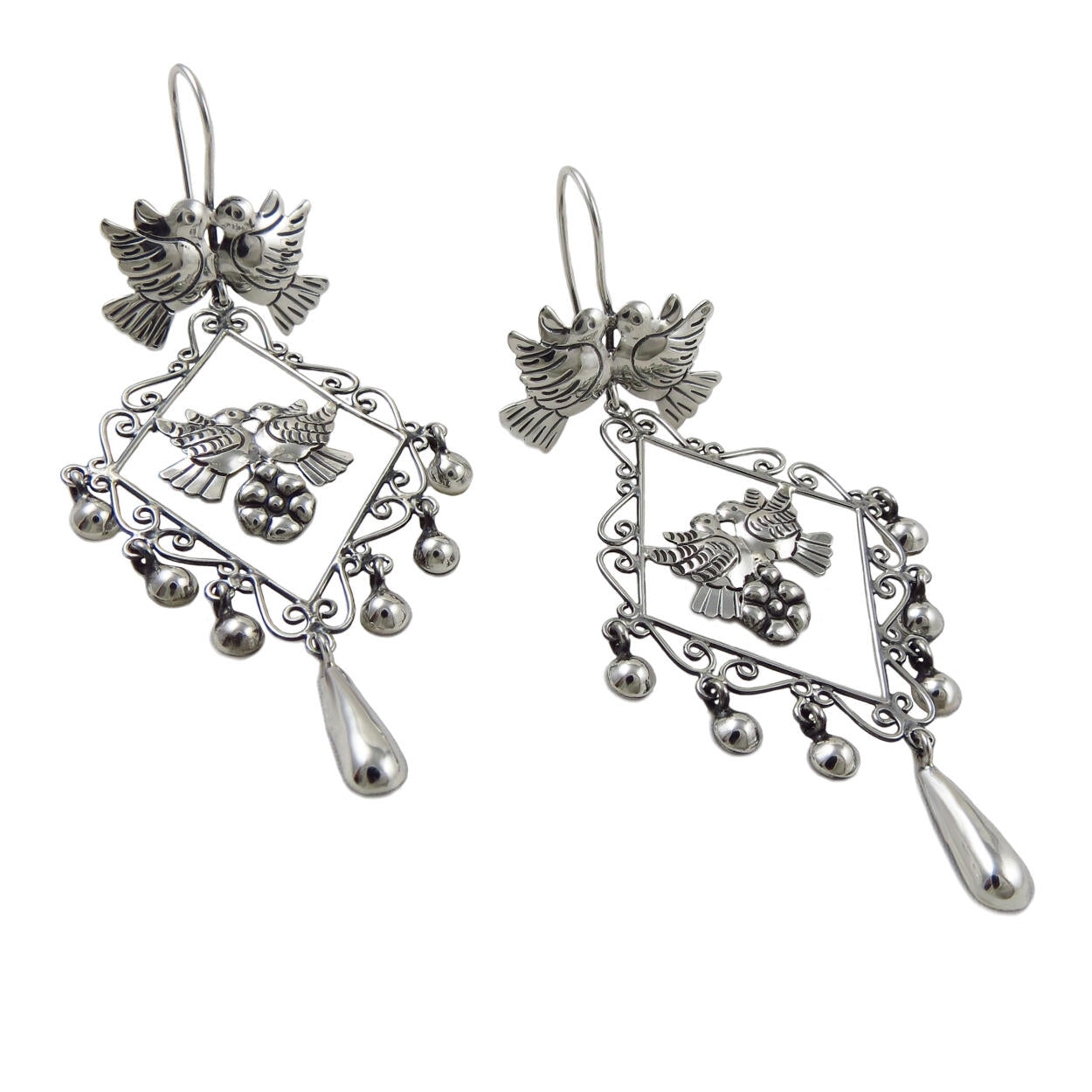 Vintage Sterling Silver Flower Dangle Earrings - Vintage Renude