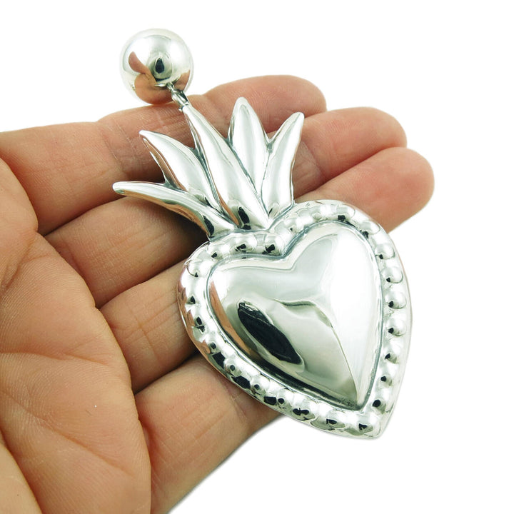 Maria Belen 925 Sterling Silver Flaming Heart Earrings in a Gift Box