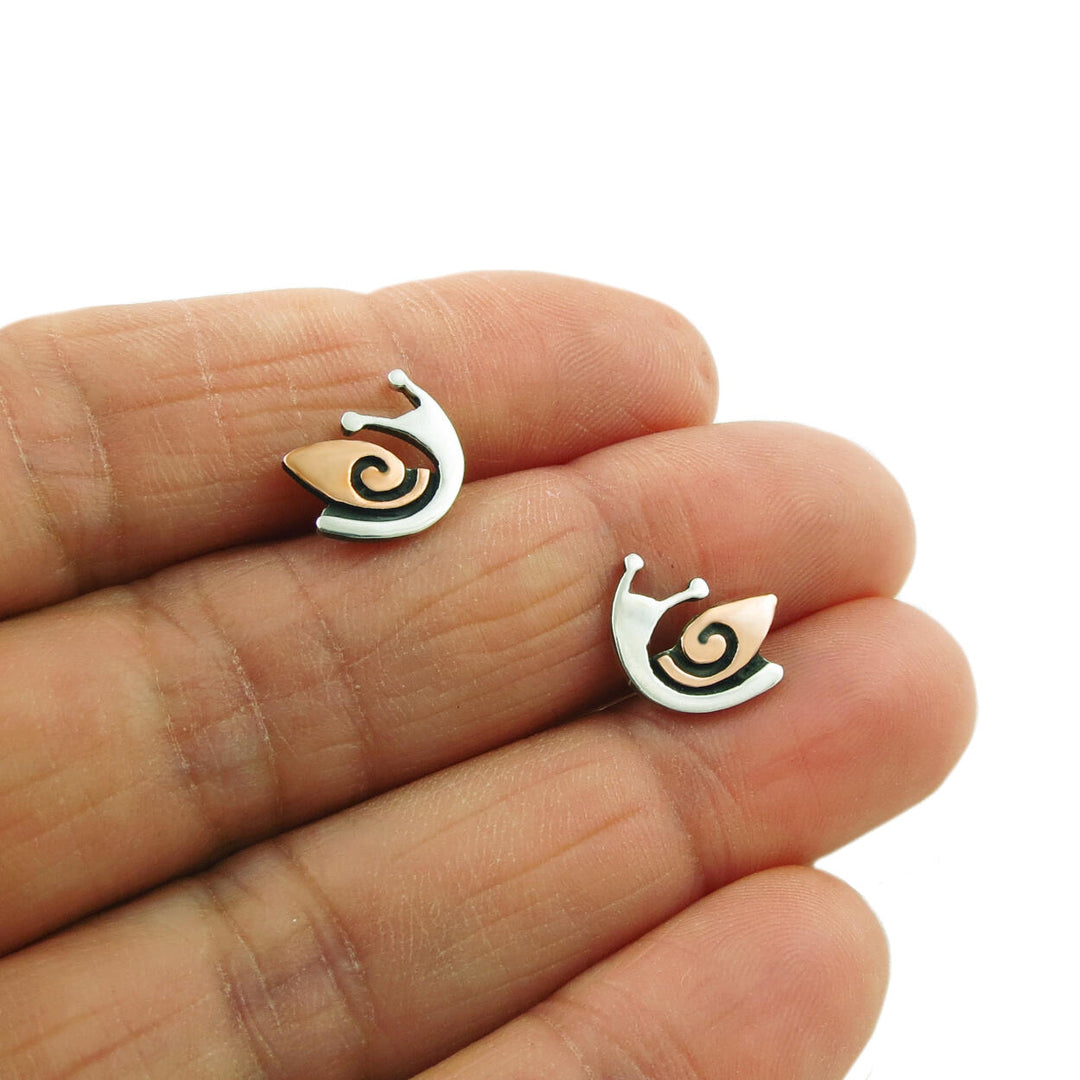 Snail 925 Silver and Copper Earrings in a Gift Box