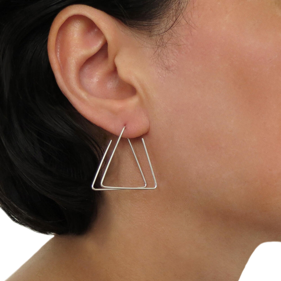Illusion Hoop Triangle 925 Silver Drop Earrings for Women
