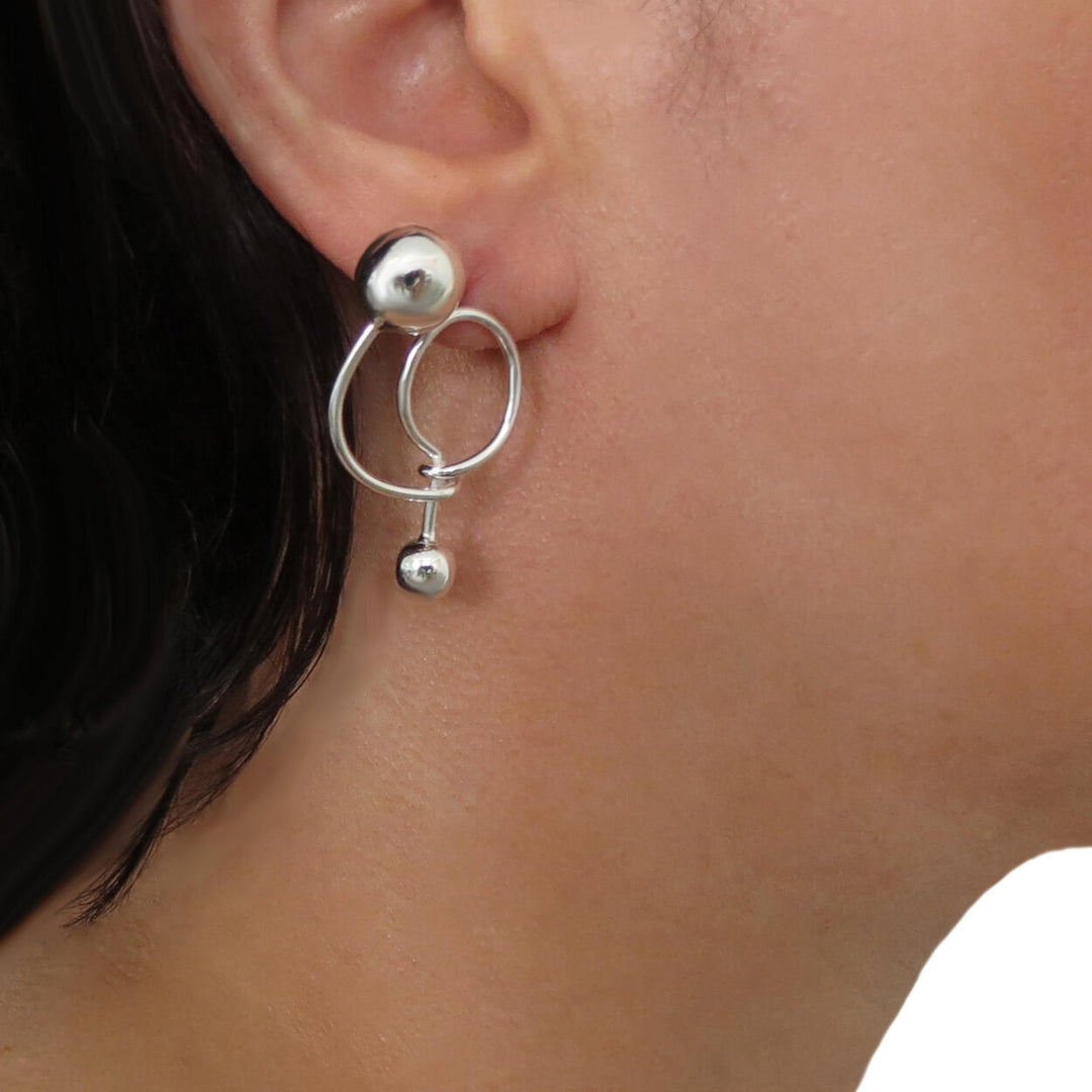 Large Ball Bead Spiral 925 Sterling Silver Earrings