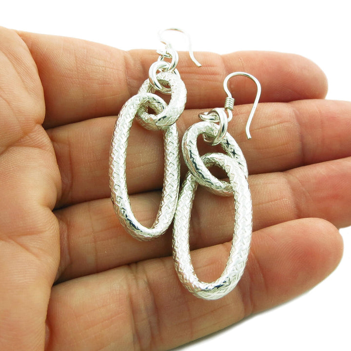 Long Chain Link Sterling Silver Dangle Earrings