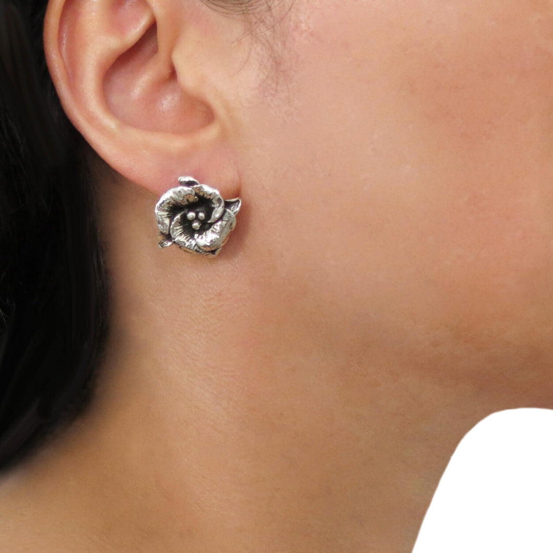 Flower Rose 925 Sterling Silver Stud Earrings