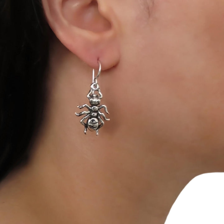 Long Ant Insect Sterling Silver Earrings