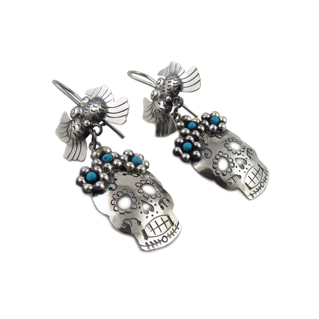 Frida Flowers and Skull 925 Silver Taxco Calavera Earrings