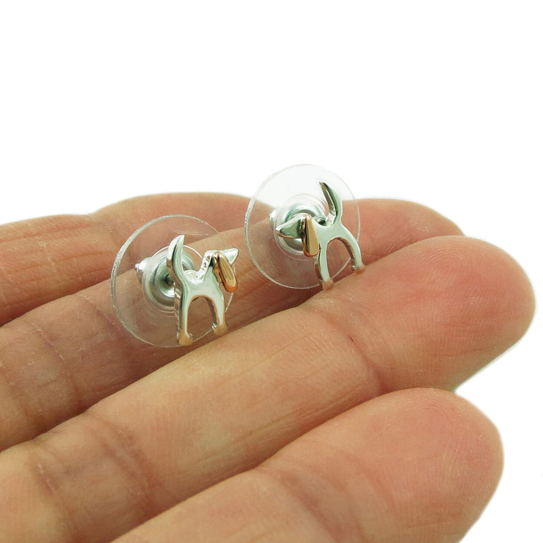 Dog 925 Silver and Copper Mixed Metal Stud Earrings