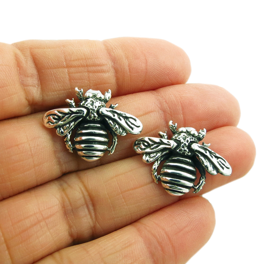 Honeybee 925 Sterling Silver Bee Insect Earrings