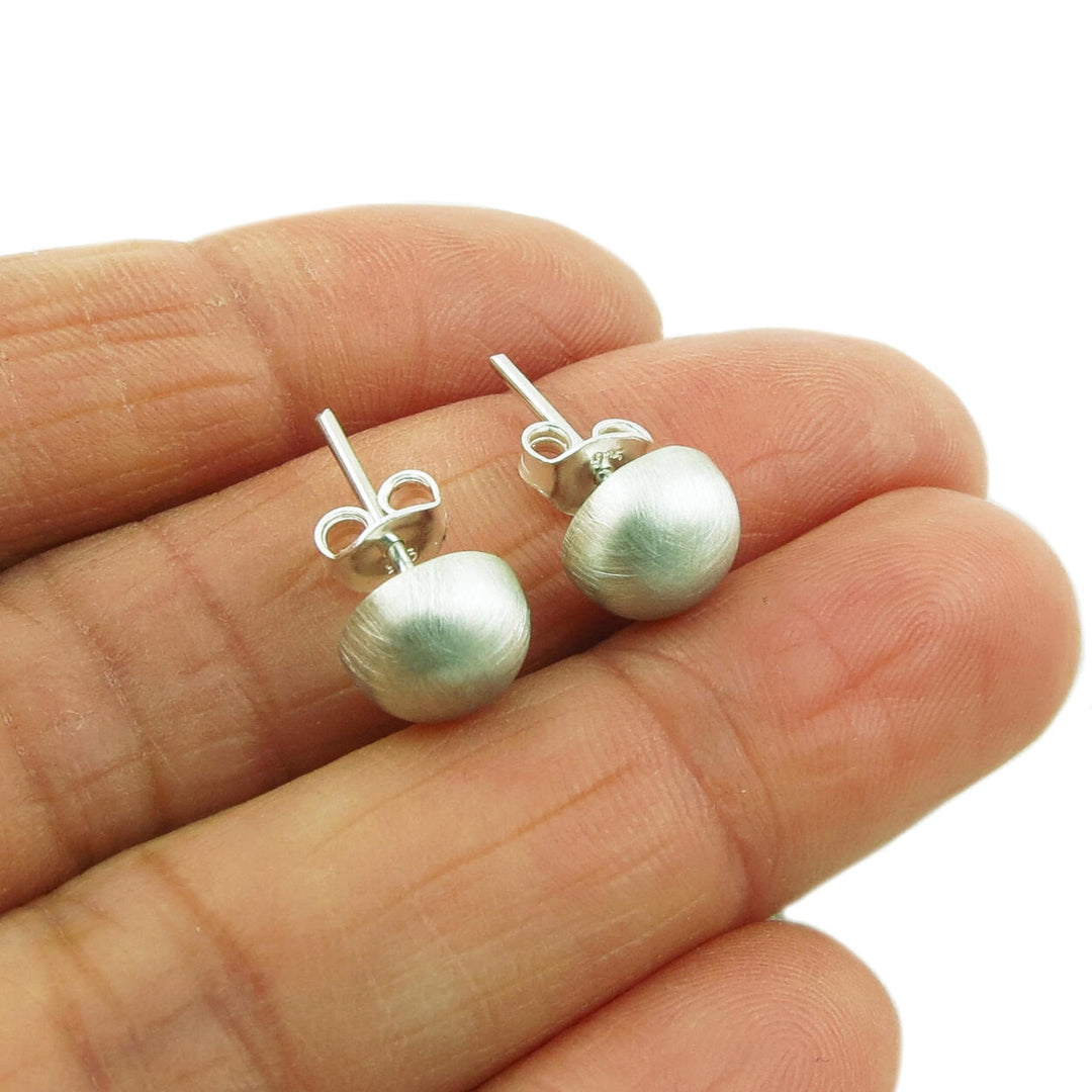 Small Brushed 925 Sterling Silver Ball Bead Stud Earrings